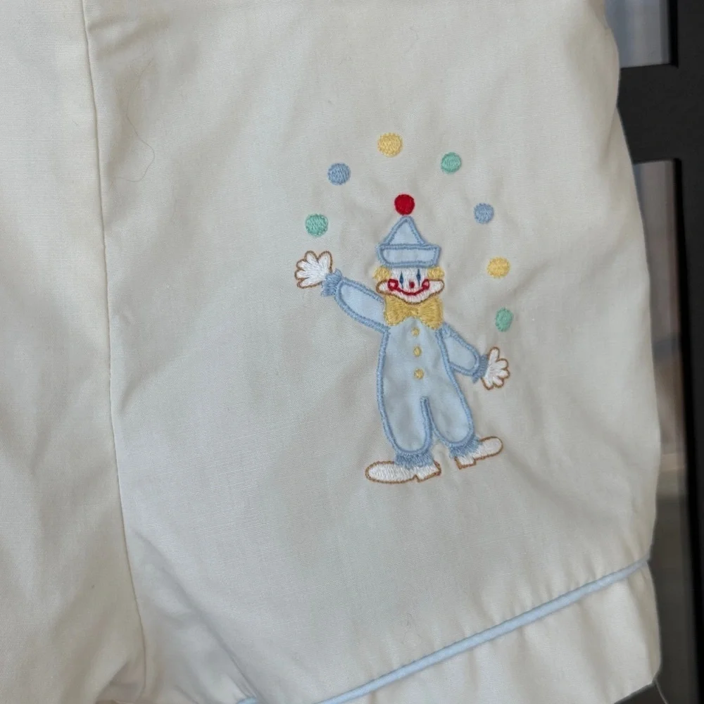 Vintage Petit Ami clown embroidered pintuck bobby suit pique shortall baby boy